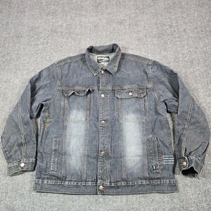 Culture Jeans Jacket Mens XL Black Denim Bomber Button Front Embroidered Pockets